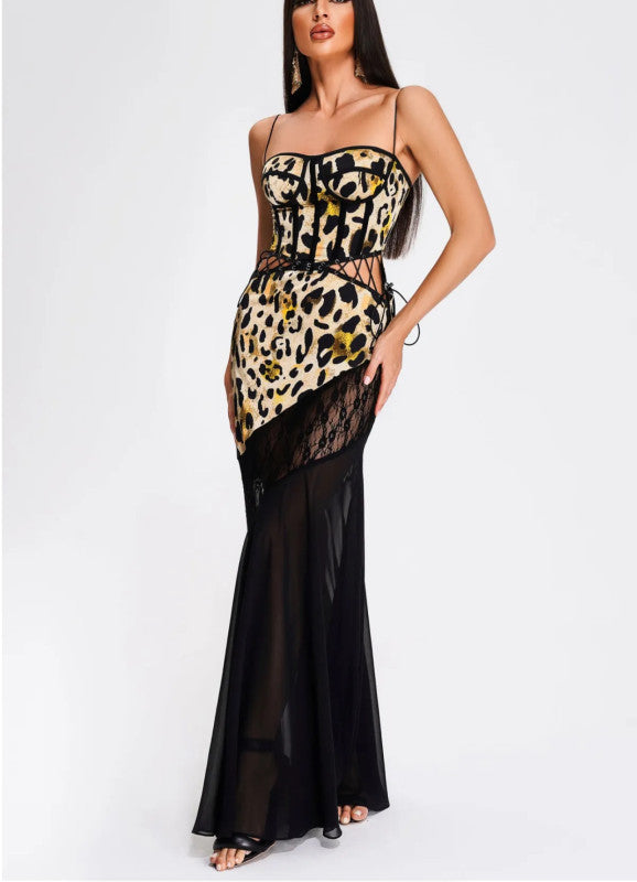Leopard Lace Maxi Dress LARGE