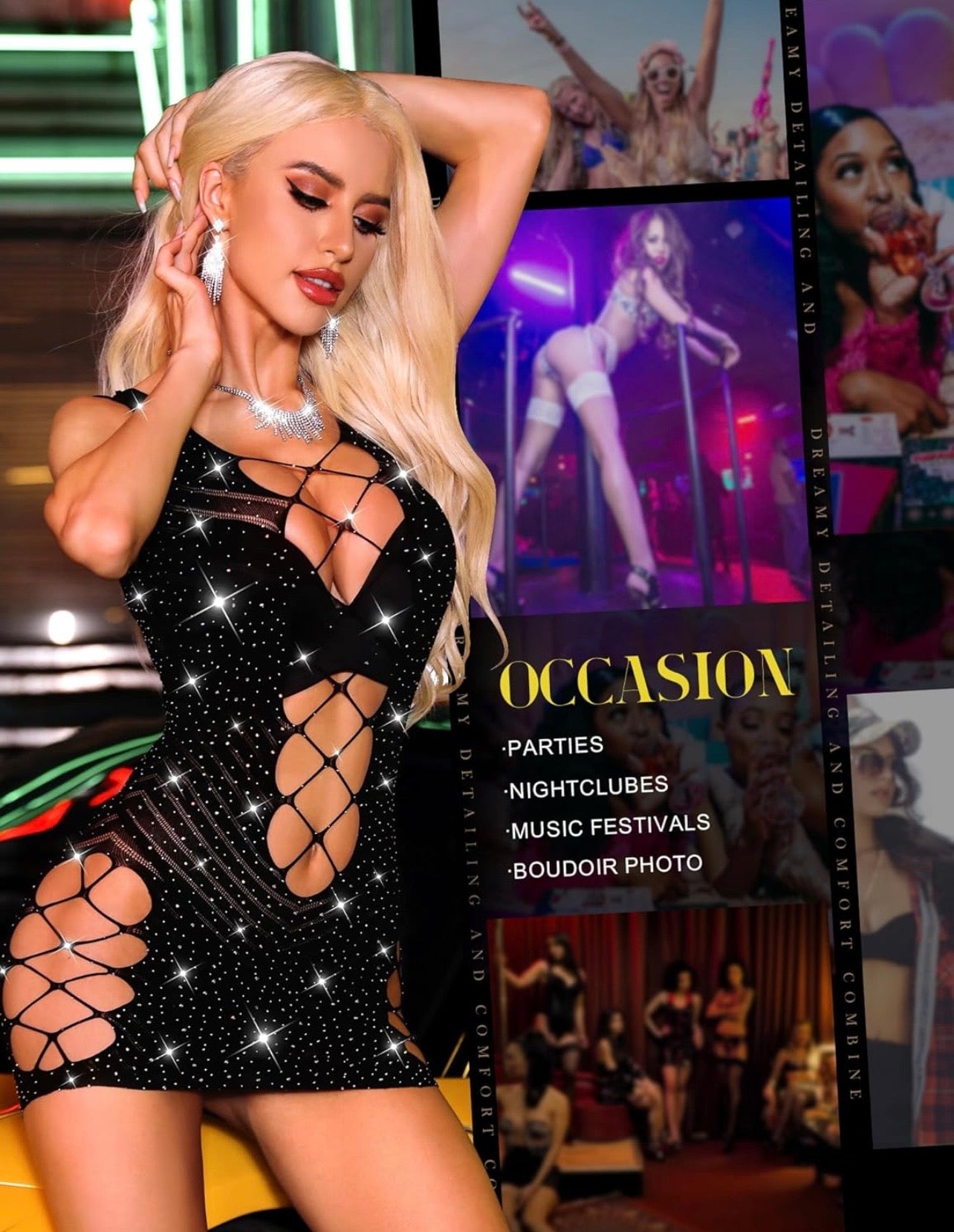 Womens Fishnet Lingerie Mesh Chemise Babydoll Bodysuit Lace Smock Lingerie for Women