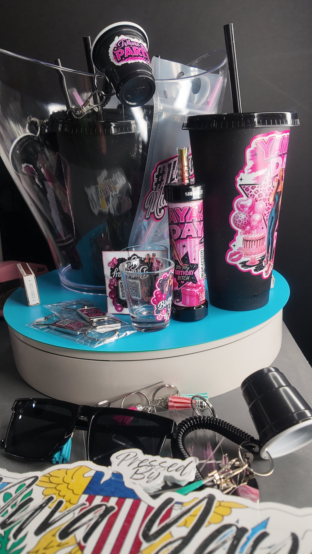 Custom Party Favor Bundle STARTER 5 PACK | Personalized Birthday Favors, Fans, Shot Glasses & Wristbands & More