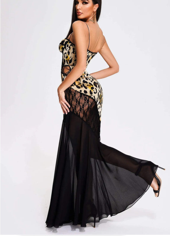 Leopard Lace Maxi Dress LARGE