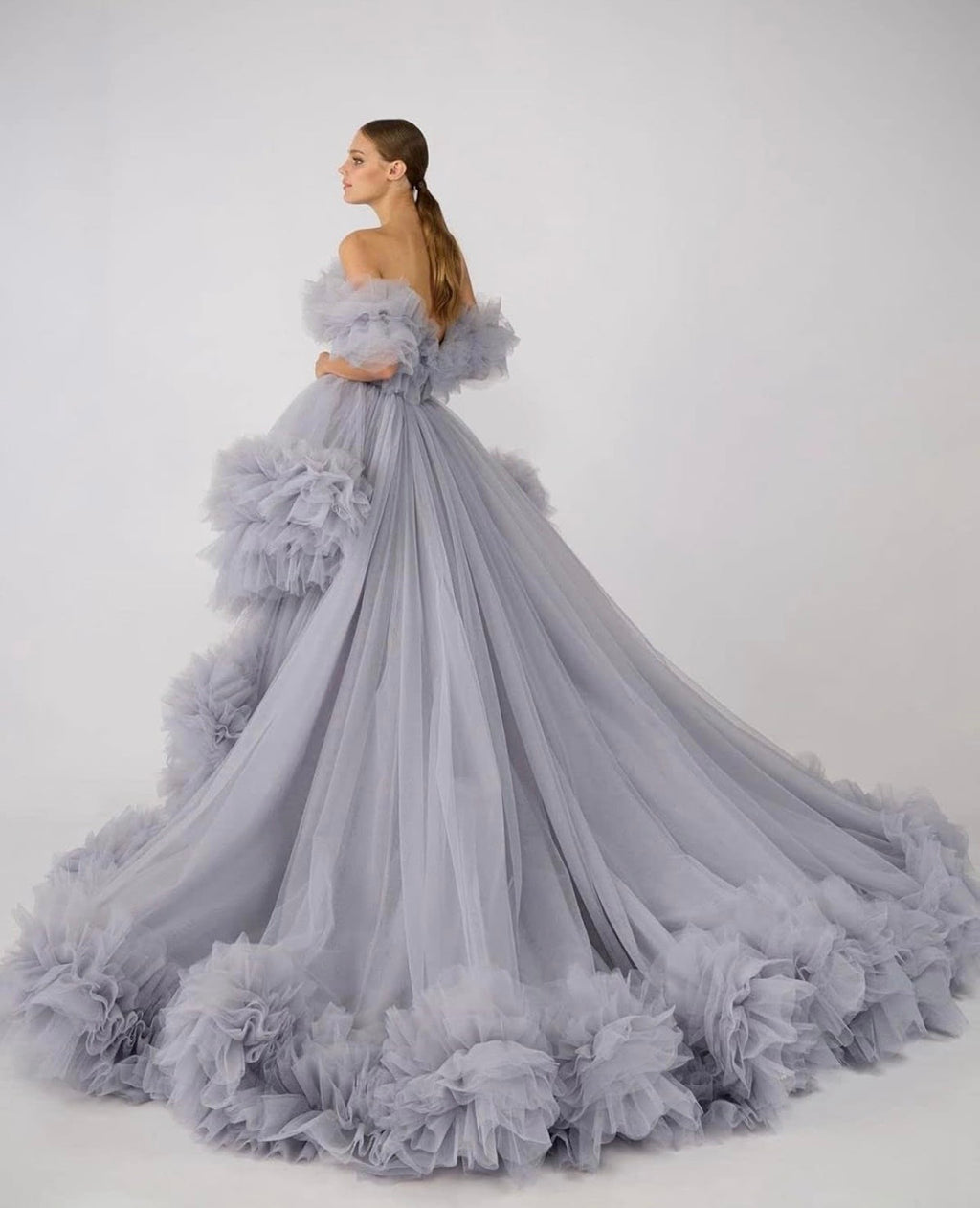 Women's YELLOW Puffy Tulle Prom Dress for Women Off the Shoulder High Low Formal Party Wedding Gown L-XL