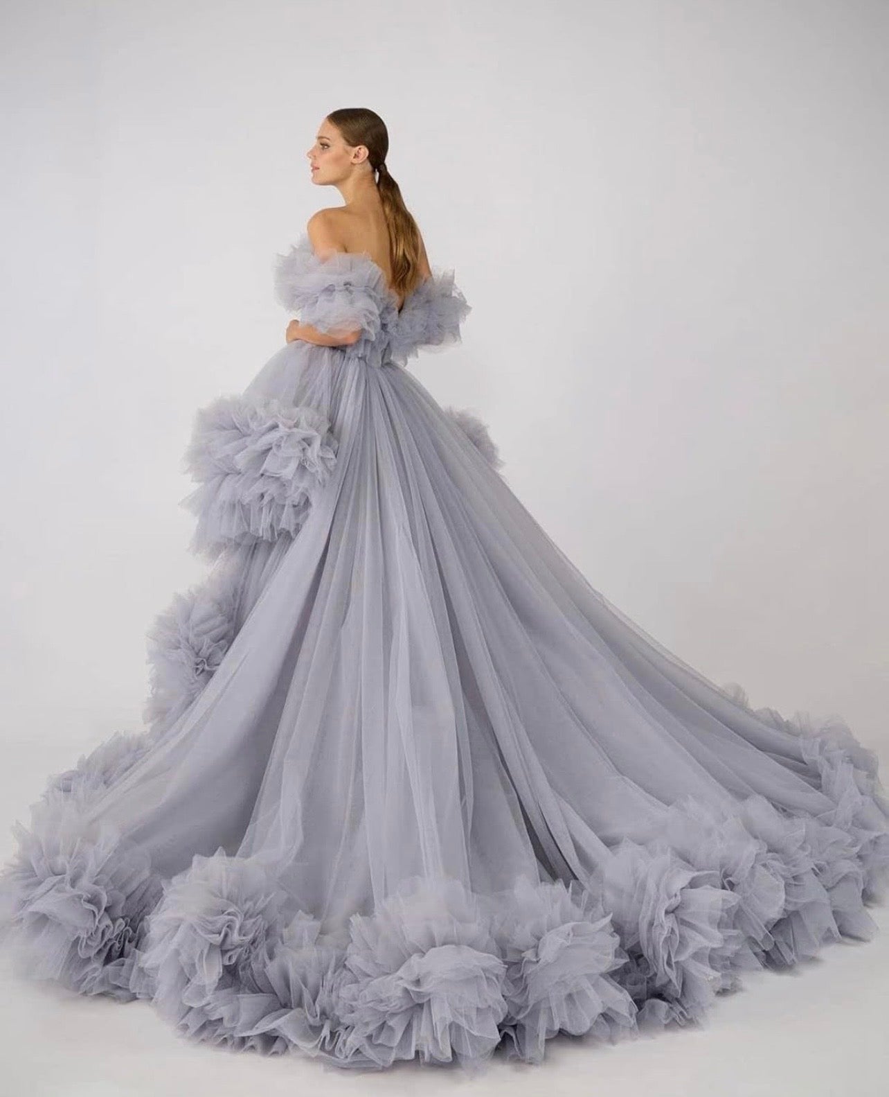 Women's YELLOW Puffy Tulle Prom Dress for Women Off the Shoulder High Low Formal Party Wedding Gown L-XL