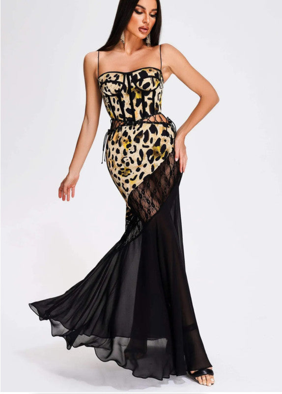 Leopard Lace Maxi Dress LARGE