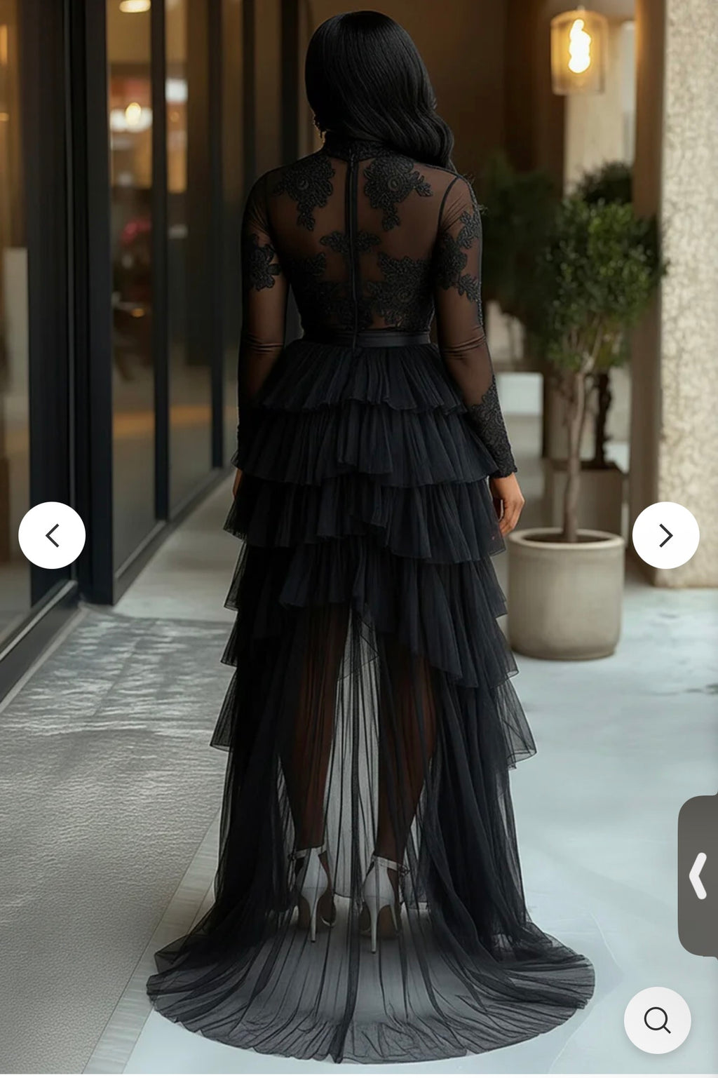 Illusion Mock Neck Tiered Mesh Party Maxi Mullet Dresses-Black MEDIUM