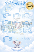 EDITABLE Blue Elephant Baby Shower Seating Chart TEMPLATE